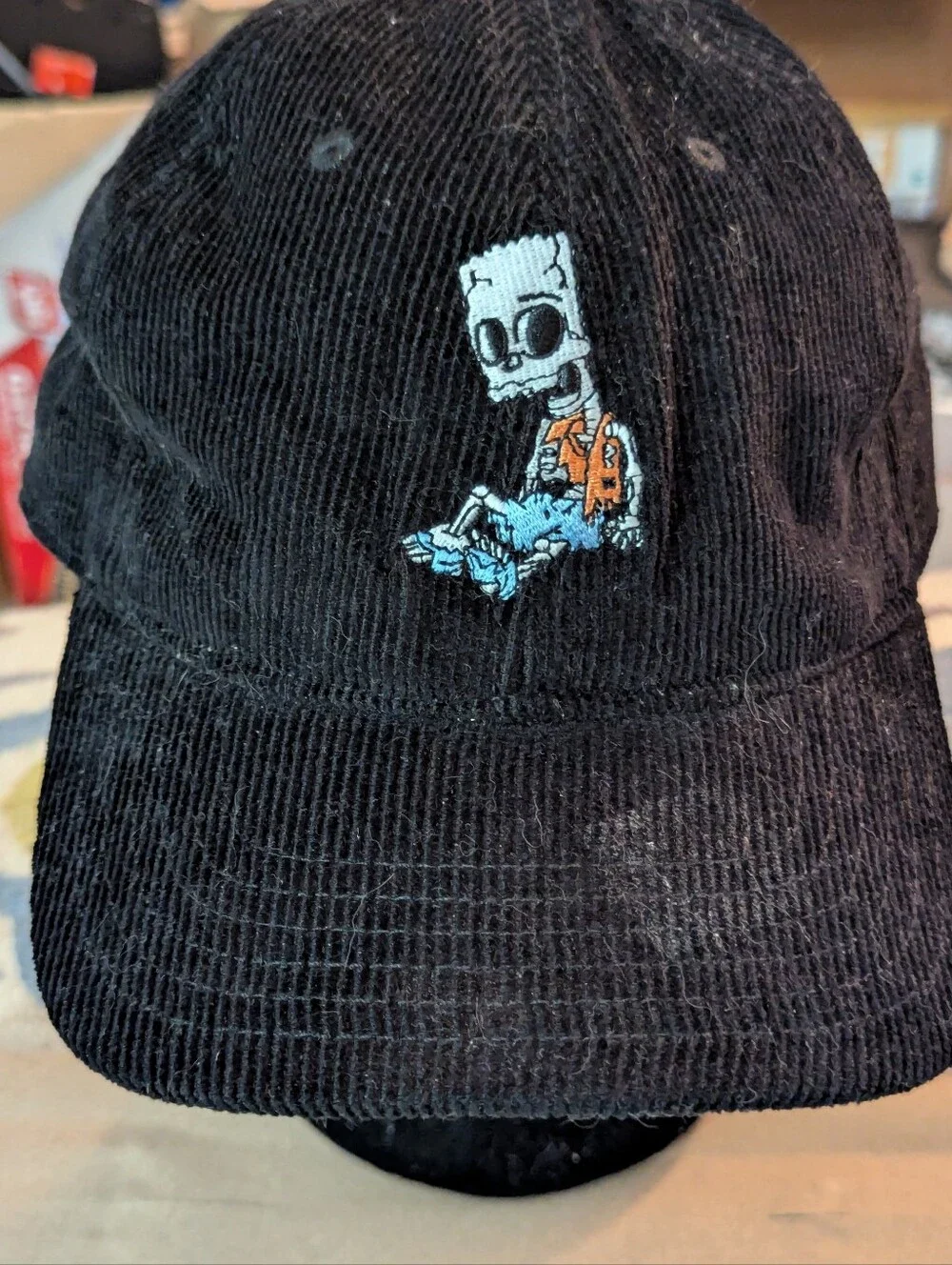 The Simpsons Skeleton Bart Hat Cap Black Corduroy By Mad Engine